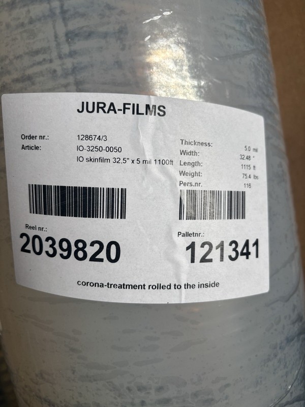 JURA-FILMS IO Skinfilm 32.48" x 5 mil 1115 ft Shrink Wrap Corona-Treatment