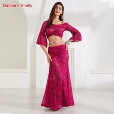 Girls Women Belly Dance Flared Sleeves Top Splicing Skirt Dance Wear Lady