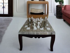 Oceanic Gray & White Marble Onyx Chess Pieces Set – Handmade 32pc -No Board