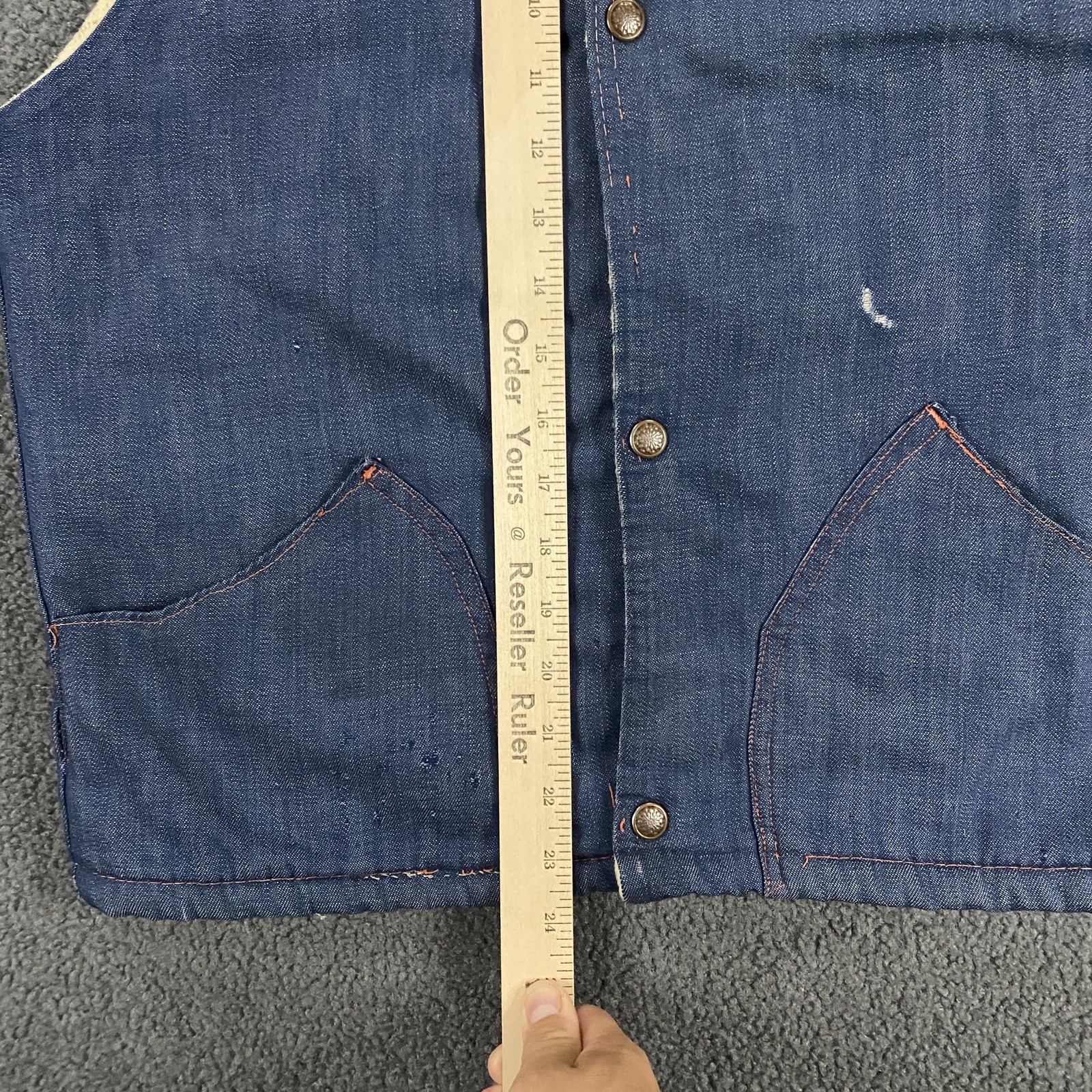 Vintage Sherpa Lined Denim Vest Mens Small Waistcoat Jean Western Workwear 70s