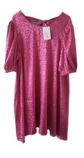 Womens Uk 18 Pink Jaguar Print Smock Oversize Bow Back Mini Dress Puffs 0090
