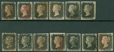 SG 1/3 1840 1d blacks x13. 4 margin examples. Good to fine used, condition...