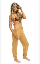 Aviator Nation Bolt Sweatpants Mustard Lightning Bolt Joggers Size L USA