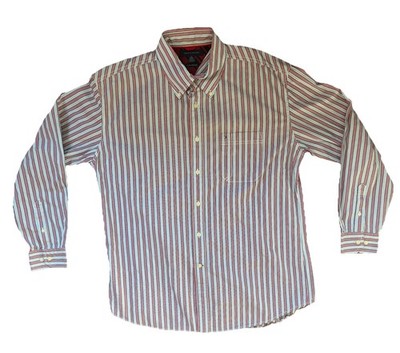 Tommy Hilfiger Button Up Shirt Men's XL Striped Red 80s Two Ply Cotton Long Slv