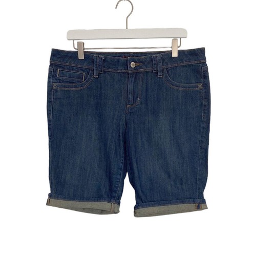 Elle Shorts Womens Size 12 Blue Bermuda Stretch Dark Wash Rolled Hem 5 Pocket - Picture 1 of 8
