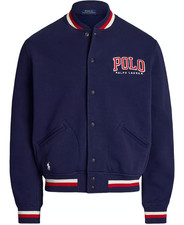 Polo Ralph Lauren Men's L Letterman Logo Fleece Baseball Jacket Navy