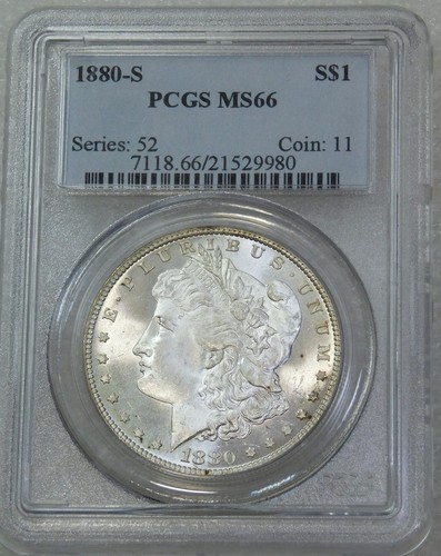 1880 S Morgan PCGS MS66 Frosty White Cameo-like Premium Quality Beauty #H303A
