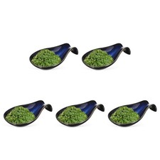 Juego de 5 cucharas pequeñas de postre de cerámica azul con reposacuchara para uso en cocina
