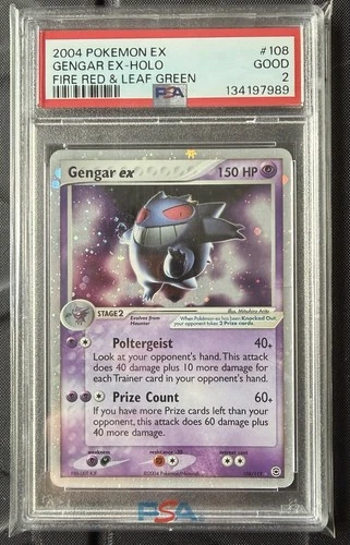 2004 POKEMON EX FIRE RED & LEAF GREEN #108 GENGAR EX HOLO PSA 2 Hand Swirl 🌀