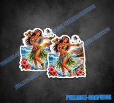 Hawaii Hula Girl Music Hibiscus Sticker Vinyl Decal Hawaiian Beach 2 Pack F