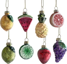 Decorative Painted Glass Fruit Ornaments for Christmas, Set of 8