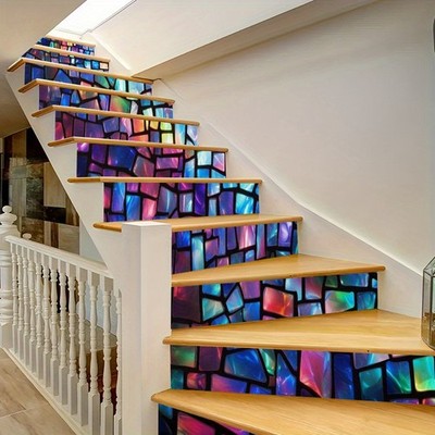 15pcs of Colorful Glass Mosaic Modern Stair Stickers, Removable And Adhesive V