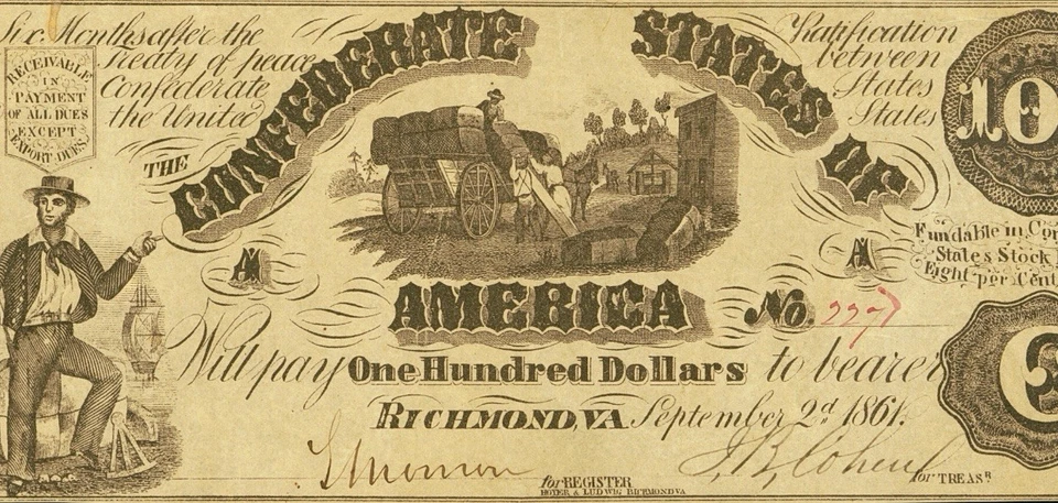 AU55 CT-13 $100 1861 Confederate States Civil War Contemporary Counterfeit Note - Image 4 of 4