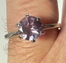 925 Sterling Silver AMETHYST ROUND CUT SOLITAIRE GEMSTONES Ring Size 7.75