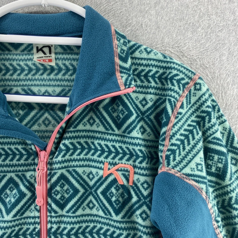 Kari Traa Flette Fleece Jacket Womens XL Blue Green Geometric Full Zip - Image 4 of 4