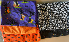 Halloween Cotton fabric lot Sue Dreamer and Others Black Cats Bears Skulls Solid