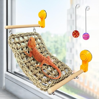 VCEPJH Bearded Dragon Hammock, Reptile Window Perch Natural Seagrass Brown