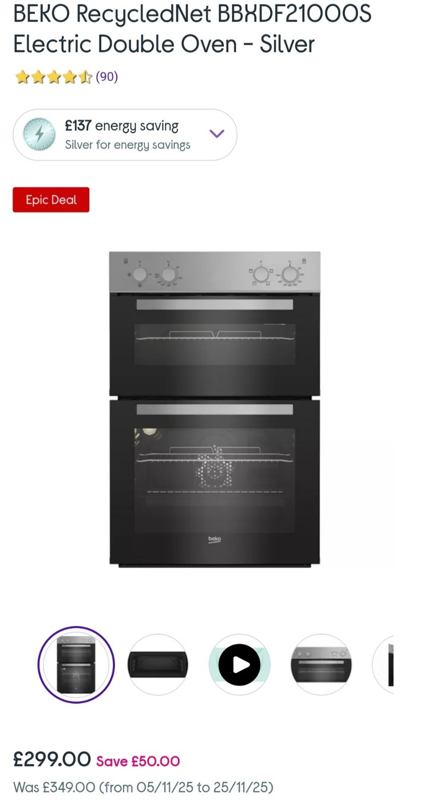 Brand New BEKO BEKO RecycledNet BBXDF21000S Electric Double Oven - Silver