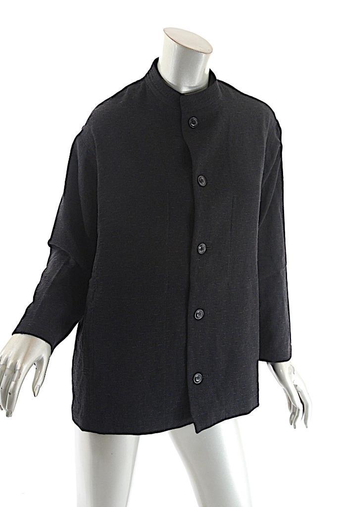 SHIRIN GUILD Black 100% Wool B/D Jacket with Subtle Navy 