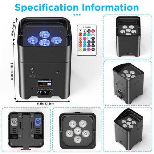 Wireless Stage Par Light Battery Uplight 6x18W 6in1 RGBWA UV Rechargeable Case - Picture 5 of 33