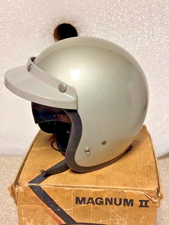 Vtg Bell Magnum 2 11 Silver Motorcycle Helmet w Visor & Box