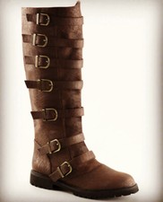 Brown Game of Thrones Medieval Knight Pirate Buckle Knee High Costume Boots