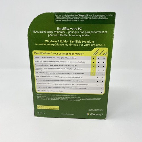 Windows 7 Edition Familiale Premium French 32/64 Bit DVD Software w/ Key - Picture 2 of 4