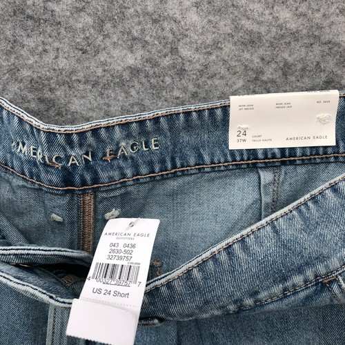 Jeans American Eagle donna 24 corti 37W vita alta mamma lavaggio medio denim blu - Foto 8 di 11