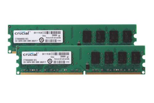 Crucial 4GB 2X 2GB DDR2 2RX8 PC2-6400U 800Mhz 240pin DIMM Desktop Memory RAM 4 G - Afbeelding 1 van 9