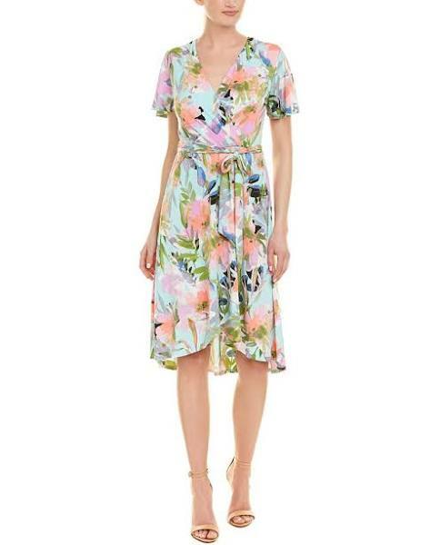 london times women's short-sleeve knit sheath dress Jersey Flutter Sleeve Floral Wrap US8 YGroup_colourway-jennifer