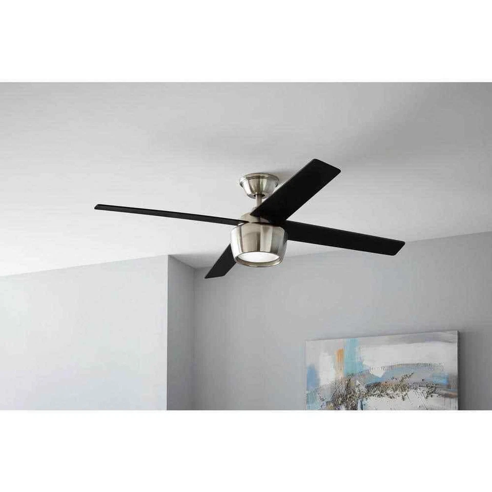 Hampton Bay Havenstone 52 in. LED Brushed Nickel Ceiling Fan w/ Light and Remote - Image 2 of 4