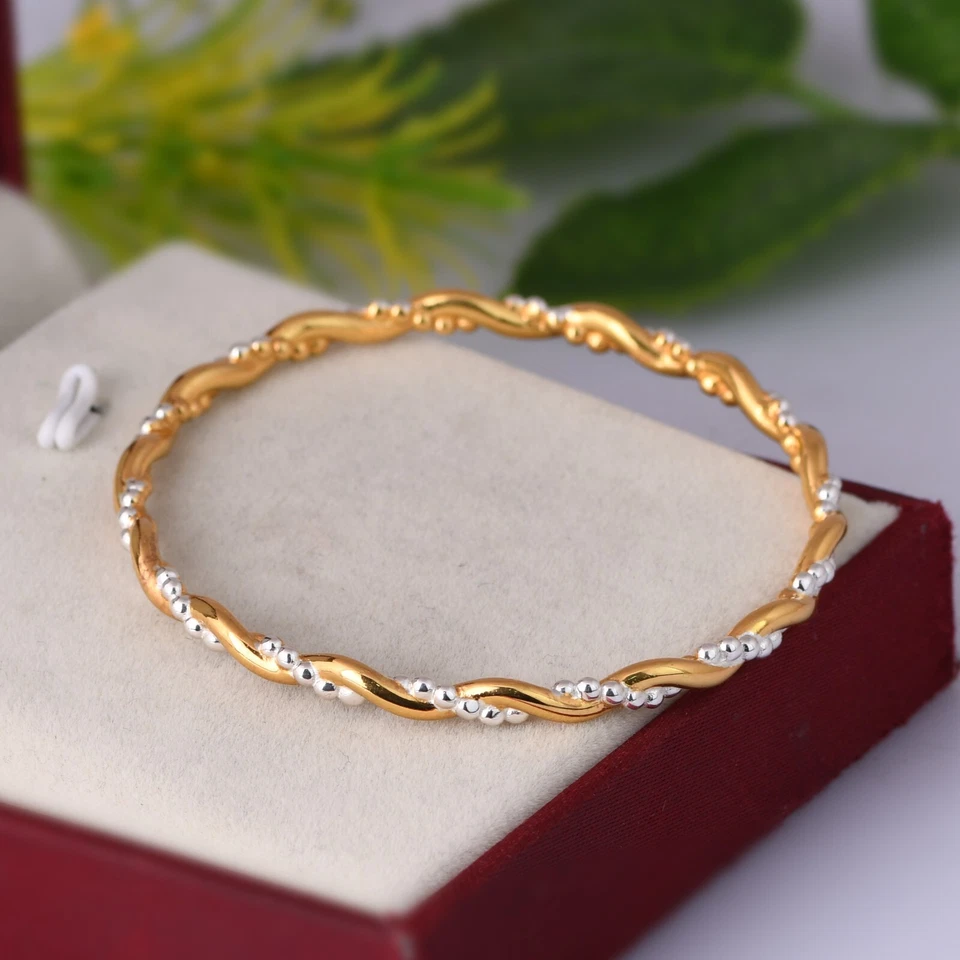 Двухцветный витой браслет из чистого серебра с золотой и серебряной проволокой - Изображение 2 из 4