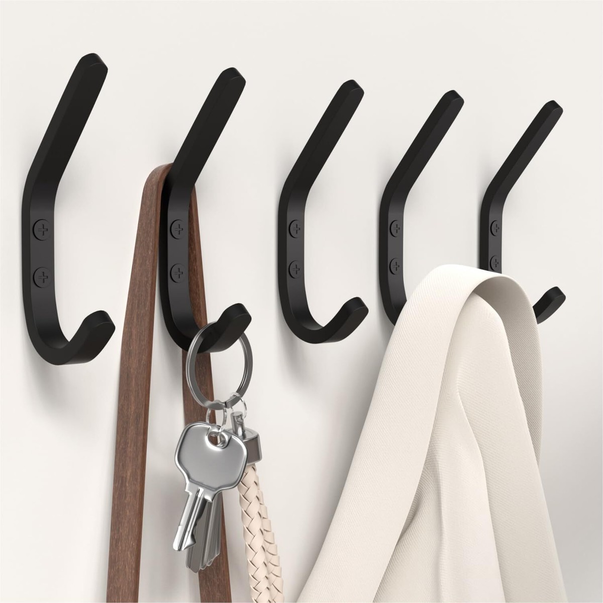 Wall Hooks for Hanging Coat Black Double Hooks with Max Weight Capacity  of