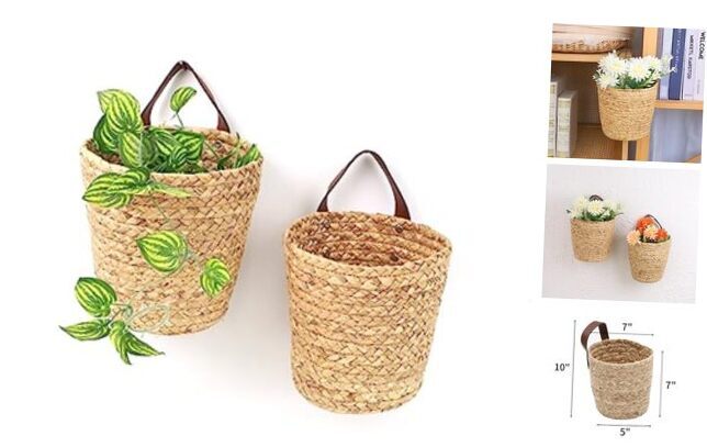 YRMT 2-Pack Woven Water Hyacinth Hanging Storage Baskets