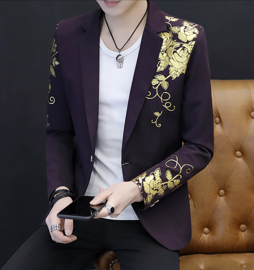 Giacca Uomo Moda Casual Babbo Natale Slim Floreale Fila Singola Un Bottone