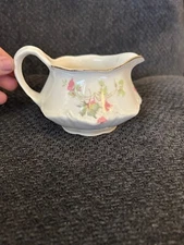 Homer Laughlin floral creamer, Maple Leaf pattern, gilded edge