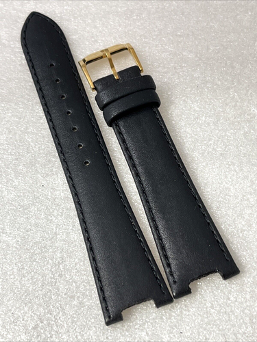MOVADO Watch Strap 20mm (10mm Cut) Black Mat Calf Leather w/ Gold Tone Buckle - 第 2/12 張圖片