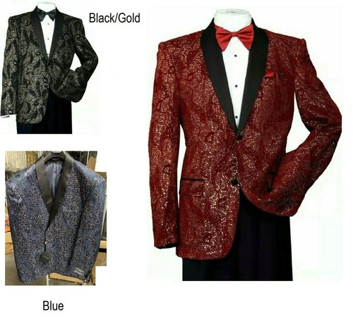 Blazer/Giacca Smoking Formale Uomo Paillettes Metalliche Scialle Collare, per Festa T816 - Foto 1 di 6