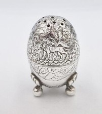 BELLISSIMA PEPERETTA MEDIORIENTALE IN ARGENTO MASSICCIO A FORMA DI UOVO c1890 STILE QAJAR
