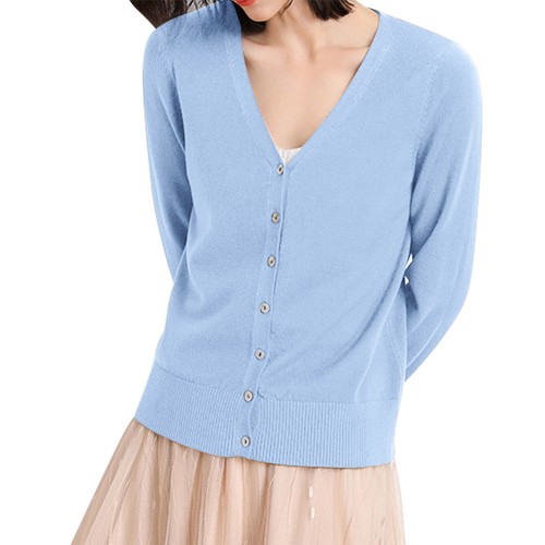 Women's Classic Button Down Long Sleeve V Neck Soft Knit Sweater Cardigan - Picture 31 of 32