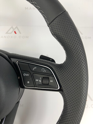 Audi S-Logo A4 A5 S4 S5 Leather Half Perforated Flat Bottom