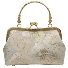 Kimono Formal Clutch Bag – 2way Champagne Gold Frame Purse for Wedding Japan