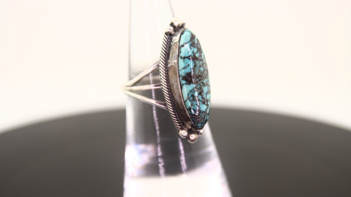 Vintage Silver Teme作 Turquoise Ring 925 Turquoise 925 Sterling Silver Fancy Western Stunning Ring