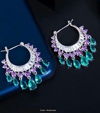 Glamorous Sparkling Tassel Dangle Earrings -Radiant Zirconia Cubic Multicolour
