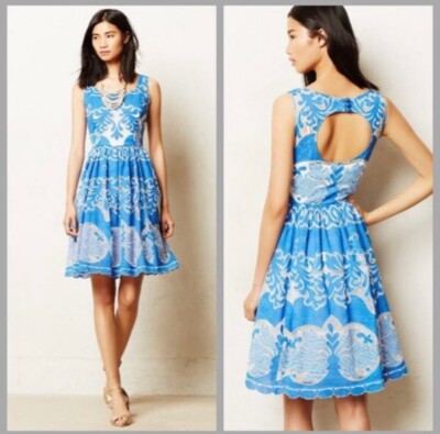 Anthropologie Blue/White Azure Lace Dress by Tracy Reese - Size 6 | eBay
