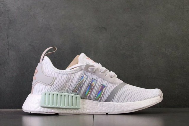 Adidas NMD R1 White Iridescent Hologram Silver MultiColor Mint Pink Women's 8.5 | eBay