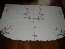 White Tablecloth with Pink and Gray Flowers 82" x 66" 62