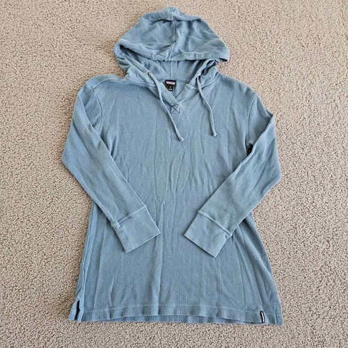 Patagonia Hooded Waffle Tunic Top Womens S Blue Drawstring Tie Organic Cotton