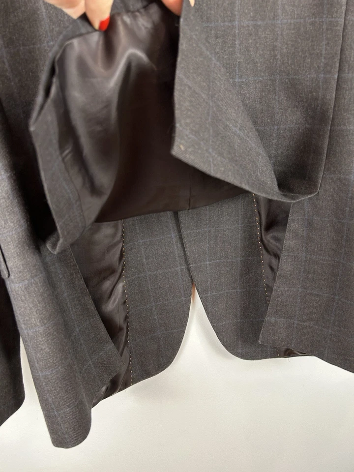 Jack Spade Windowpane Plaid Wool Blazer 42L Men's Sport Coat Brown Gray Blue - Image 4 of 4