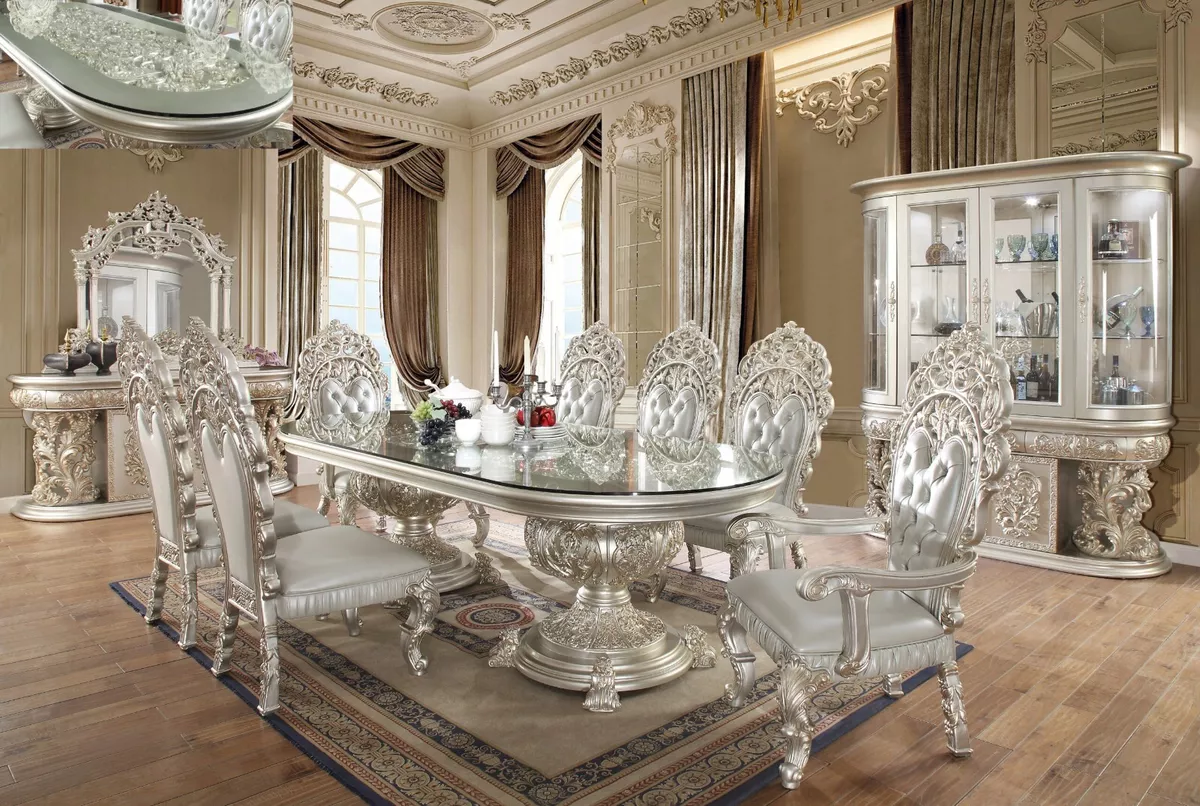 Silver dining room table set hot sale